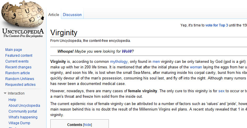 The Uncyclopedia's Entry for "Virginity"